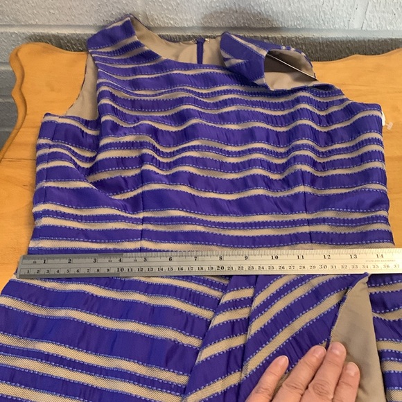 Lela Rose Silk Size 6 Dark Violet/Blue Striped Sleeveless Dress Faux Wrap Skirt - Picture 15 of 15